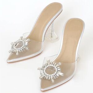 Brand New Elegant Silver Women's Mules with Crystal Embellishment, Never Worn